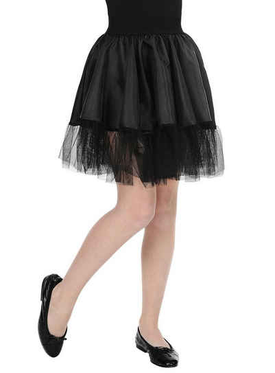 Widdmann Kostüm Petticoat für Kinder lang schwarz, Knielanger Unterrock für Mädchen mit Spitzensaum