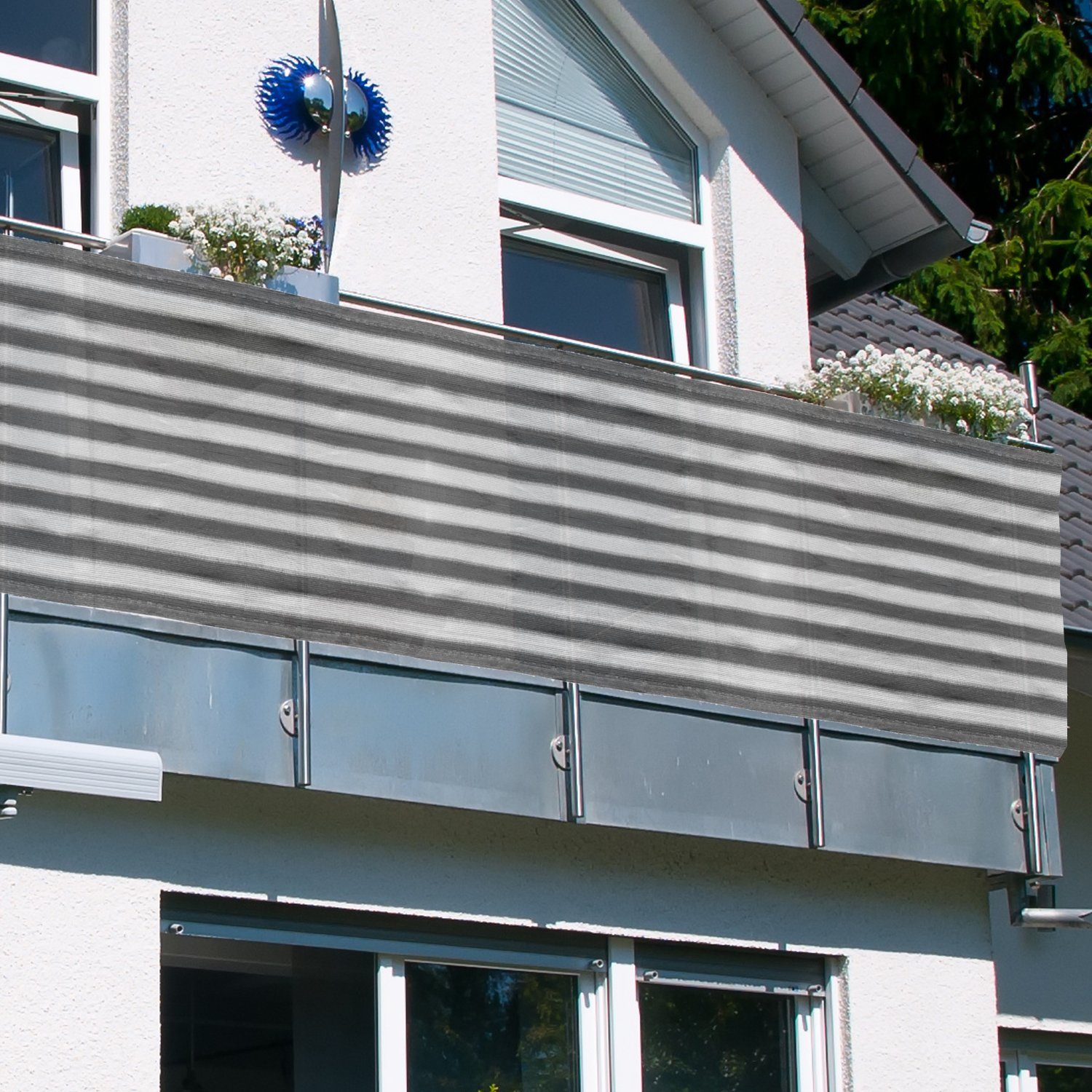 Beige 500 x 90 cm inkl Balkonbespannung zur Balkonverkleidung in Verschiedenen Größen und Farben Seil und Kabelbinder zur Befestigung Purovi Balkon Sichtschutz 