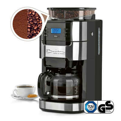 Barista Kaffeemaschine mit Mahlwerk inkl. Glaskanne 12 Tassen für Bohnen & Pulver, 1.5l Kaffeekanne, 900W Edelstahl/Schwarz