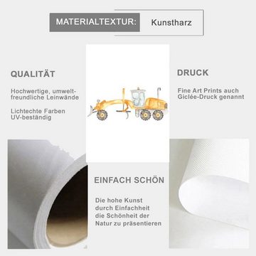 TPFLiving Kunstdruck (OHNE RAHMEN) Poster - Leinwand - Wandbild, Bagger, Zementwagen, Dampfwalze, Lastwagen, Gabelstapler, Kran - (Kinderzimmer, Mädchenzimmer, Babyzimmer, Jungenzimmer, Kindergarten), Farben: Pastel, grau, gelb, weiß - Größe: 10x15cm