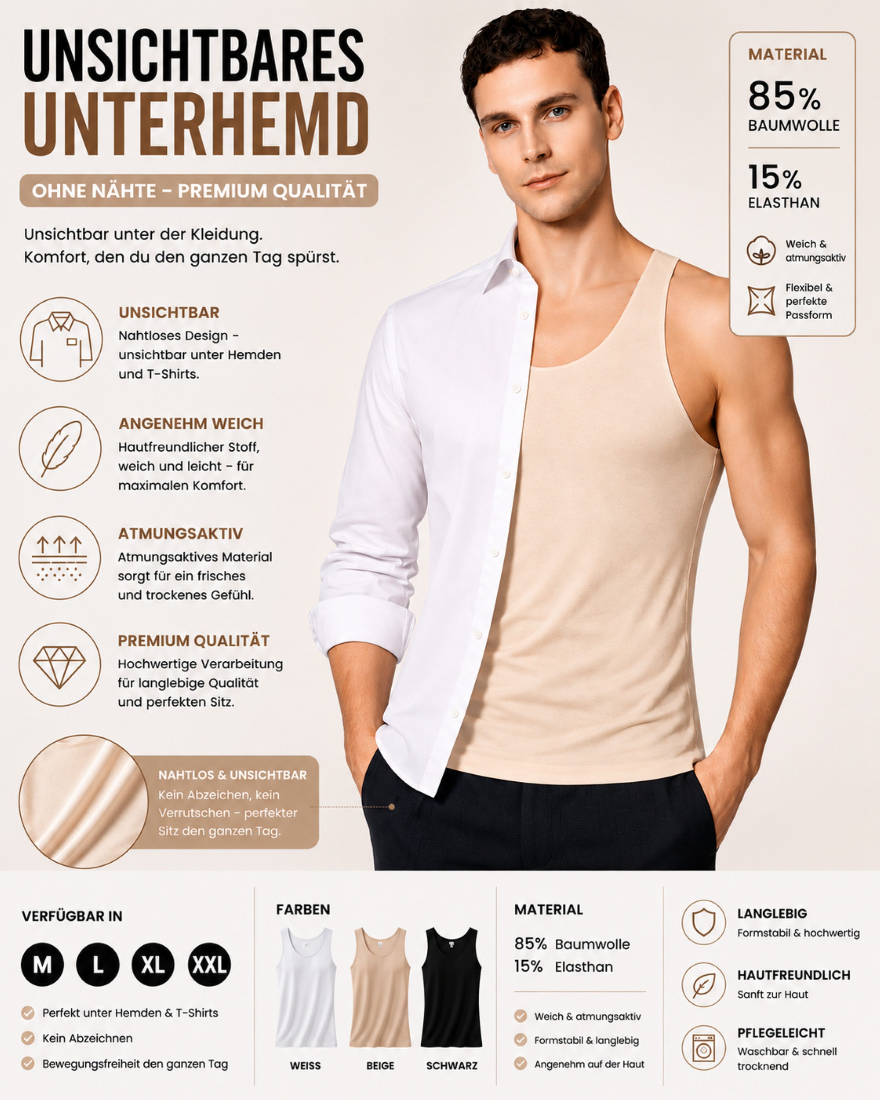 DDOnlineShop Unterhemd Herren Unsichtbar – Lasercut & Nahtlos, Clean Cut,Premium Qualität (Set, 2-St., 2er-Pack) A1014 – Bild 5 von 5