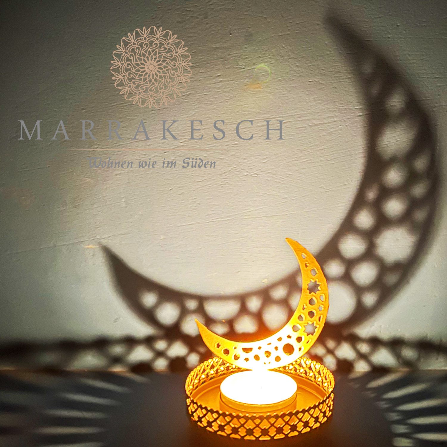 Marrakesch Orient & Mediterran Interior Teelichthalter Photophore à motif lune en métal doré non traité, style oriental, 8 cm (1 St), Handarbeit – Bild 3 von 5
