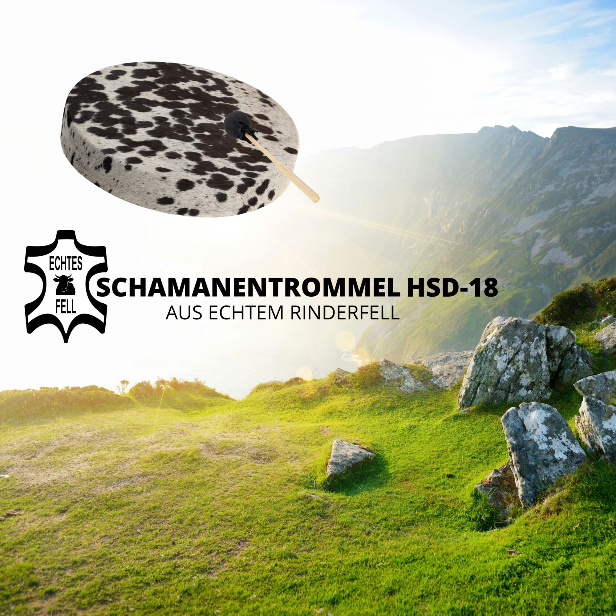 Classic Cantabile Handtrommel HSD-18 Schamanentrommel 18" Set mit Ständer,ink. Schlägel und Ständer, 3-St., Set, Kraftvolle, energetische Wirkung
