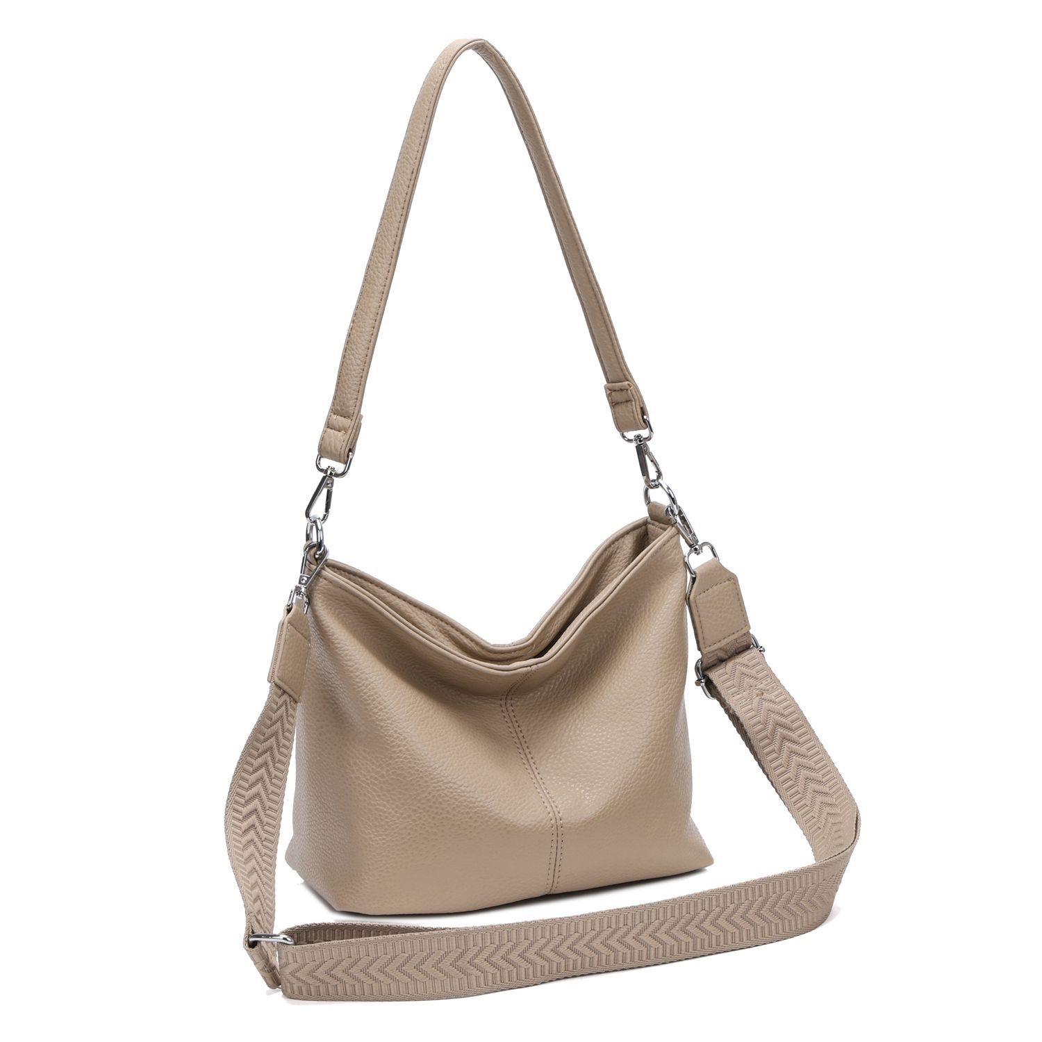 ITALYSHOP24 Schultertasche DAMEN TASCHE SHOPPER Hobo Bag Reise Freizeit Urlaub Leder Optik leicht (Spar-Set: Tasche mit 2 Gürtel, Zusatz Muster Stoffgurt Umhängeband), Handtasche Crossbody Umhängetasche Beuteltasche Crossover BodyBag