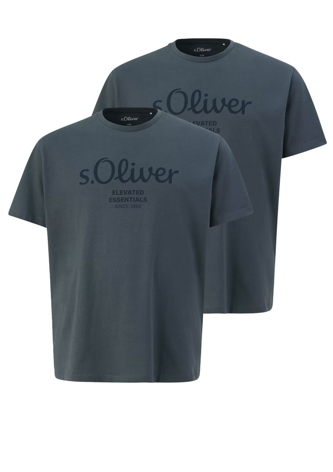 s.Oliver T-Shirt Big Size (2-tlg) Rundhals, kurzarm, Logo-Aufdruck, im 2er Pack Anthrazit