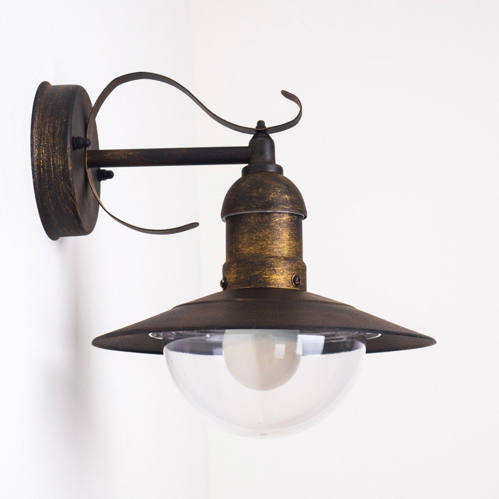 hofstein Außen-Wandleuchte »Riva« Außenwandlampe abwärts aus Metall u. Kunststoff in Braun/Gold, ohne Leuchtmittel, m. E27, Retro/Vintage Außenleuchte für Terrasse u. Hof