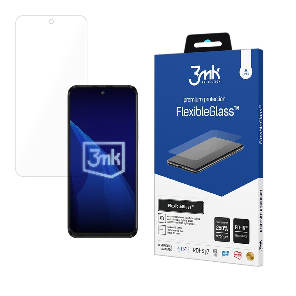 3MK Displayschutzglas Schutzglas Hybridglasfolie Bildschirmschutz für TCL 605, TCL 60 SE, Spar-Set, 1 Stück, 250 % stärker, 7H kratzfest, antibakteriell, 0,3 mm