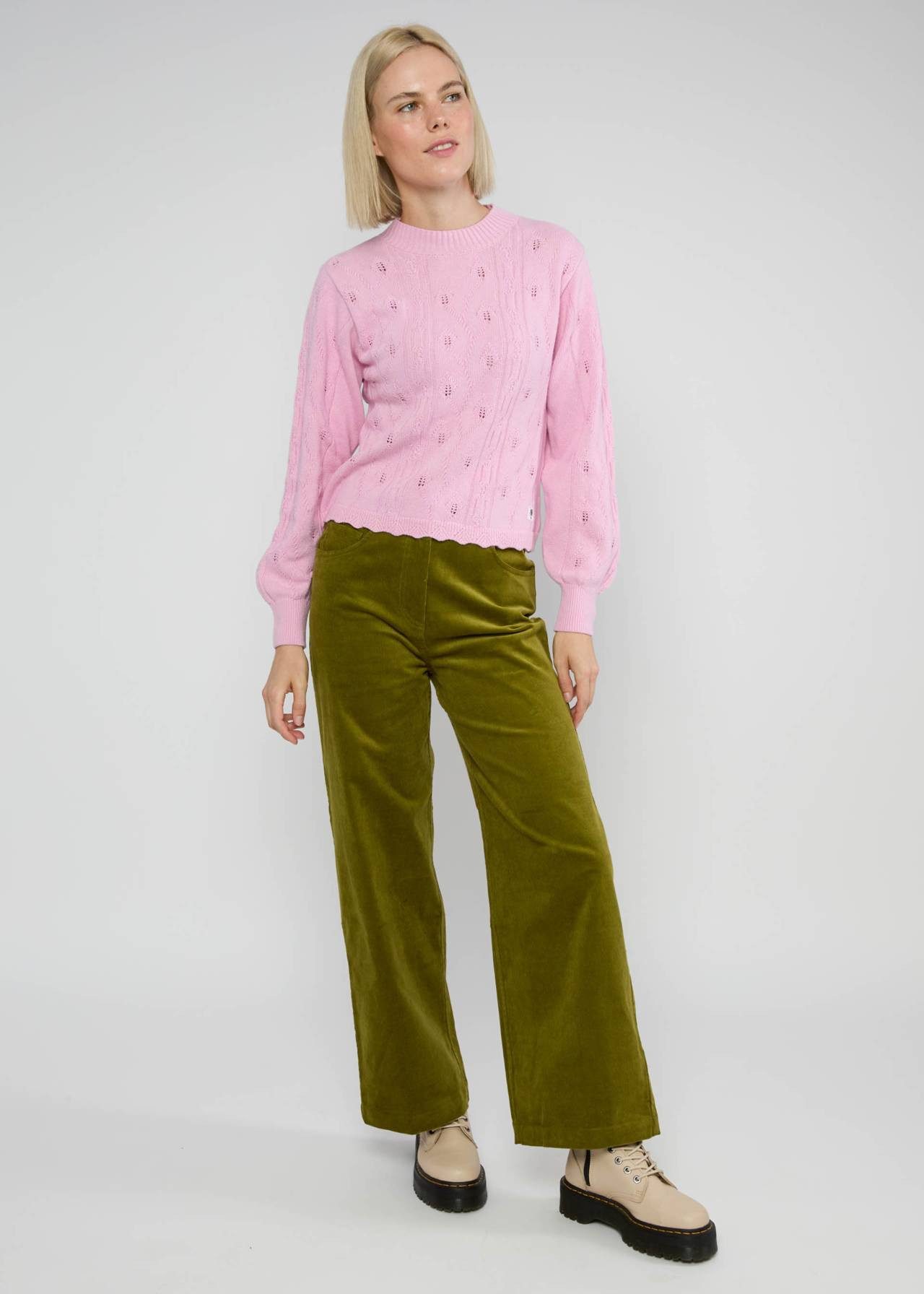 Blutsgeschwister Strickpullover Fine Craft Crew Dekorative Bogenkanten, Rippenstrickbündchen