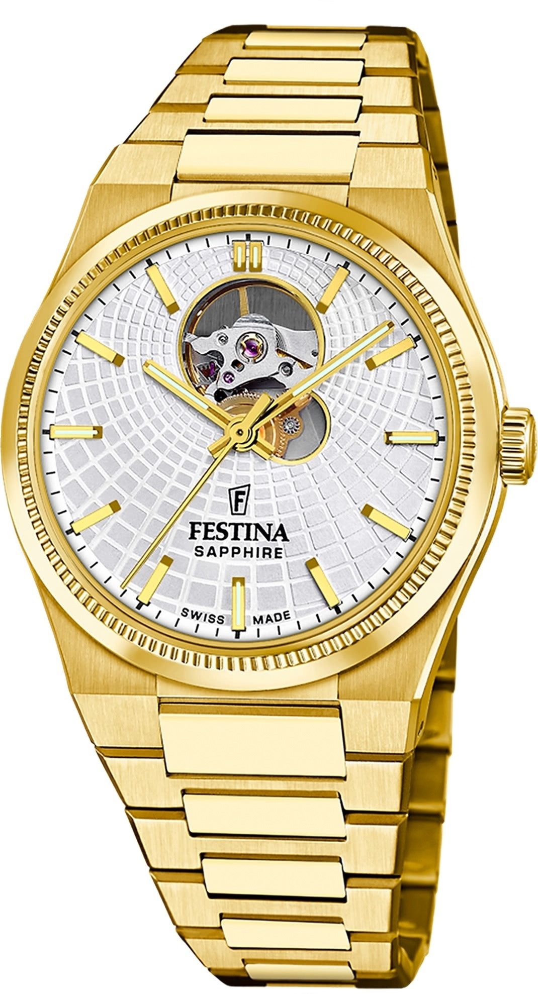 Festina Automatikuhr Festina Herrenuhr Swiss Made Armbanduhr, (Analoguhr), Herren Armbanduhr rund, Edelstahlarmband gold, Elegant