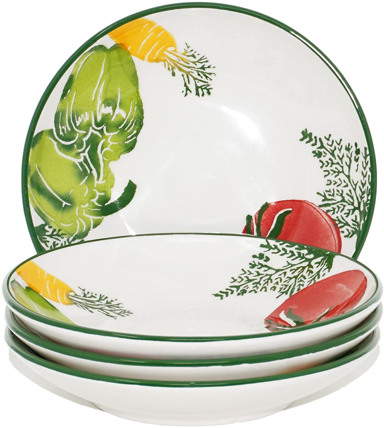 Lashuma Suppenteller Gemüse, (4 St), Essteller Set Keramik, Servierteller rund Ø 19 cm