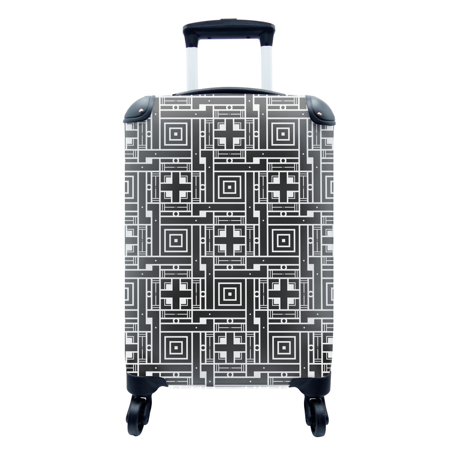 Geometrie Handgepäckkoffer - 4 mit Trolley, Reisetasche für Handgepäck rollen, Rollen, Ferien, Reisekoffer MuchoWow Muster - Schwarz,