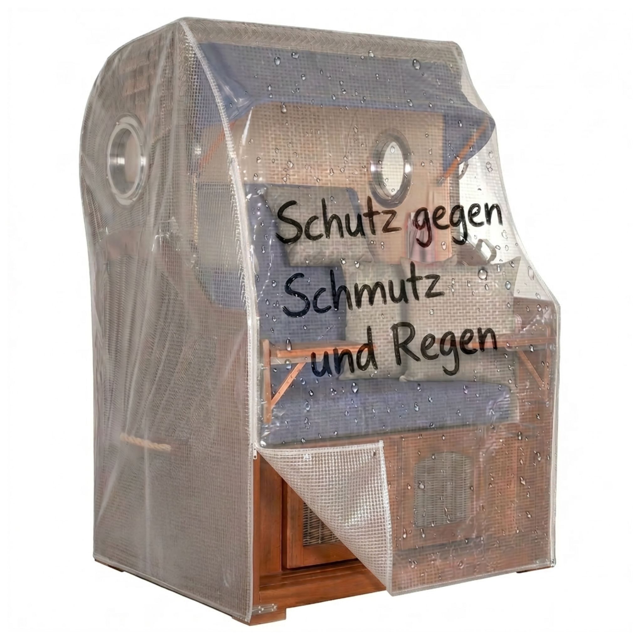Strandkorb-Schutzhülle PVC M – Transparent, UV-stabil & wetterfest, für 2-Sitzer