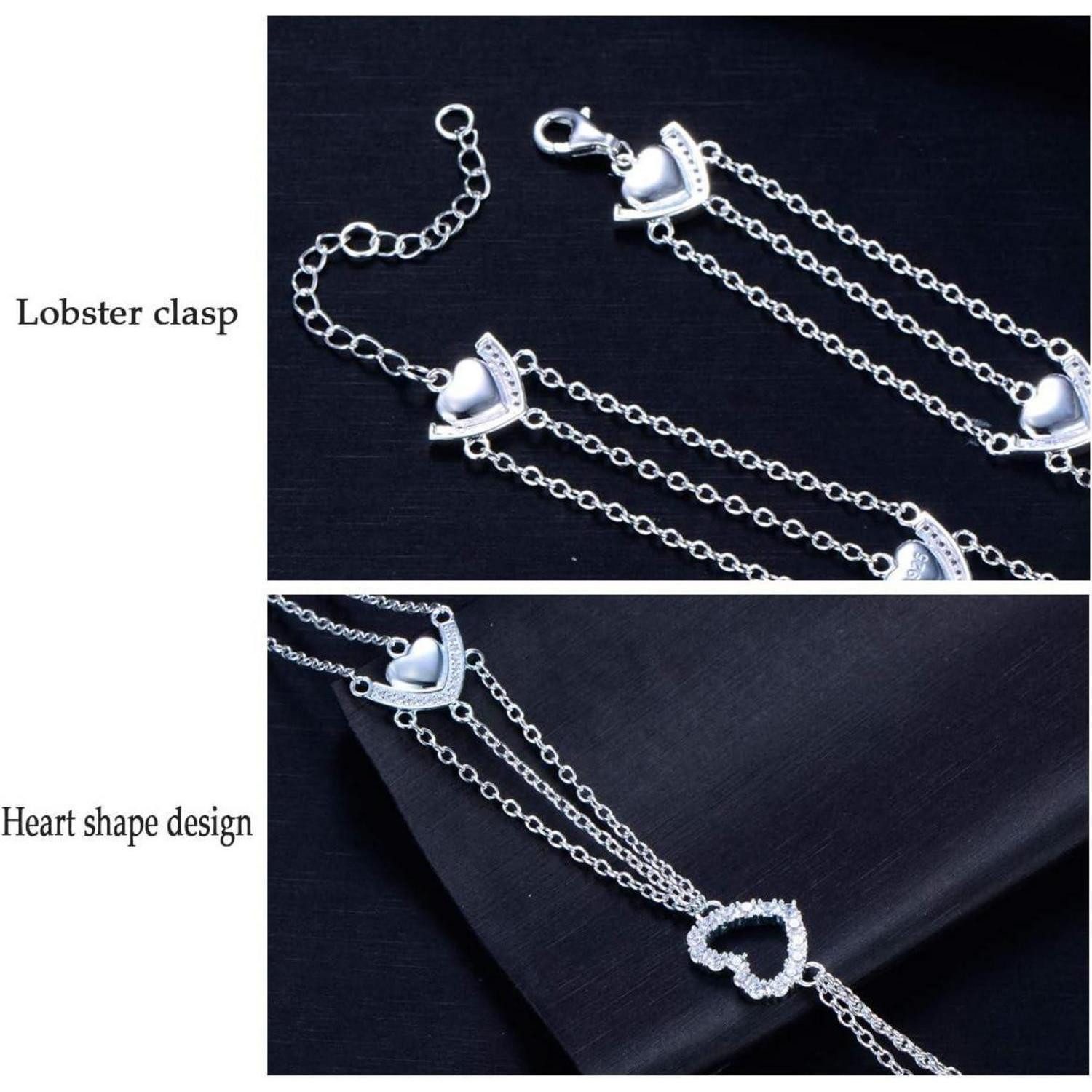 LuxusKollektion Fußketten Set Herz Fußkettchen Silber 925 Zircon Mehrreihig Fußschmuck Damen