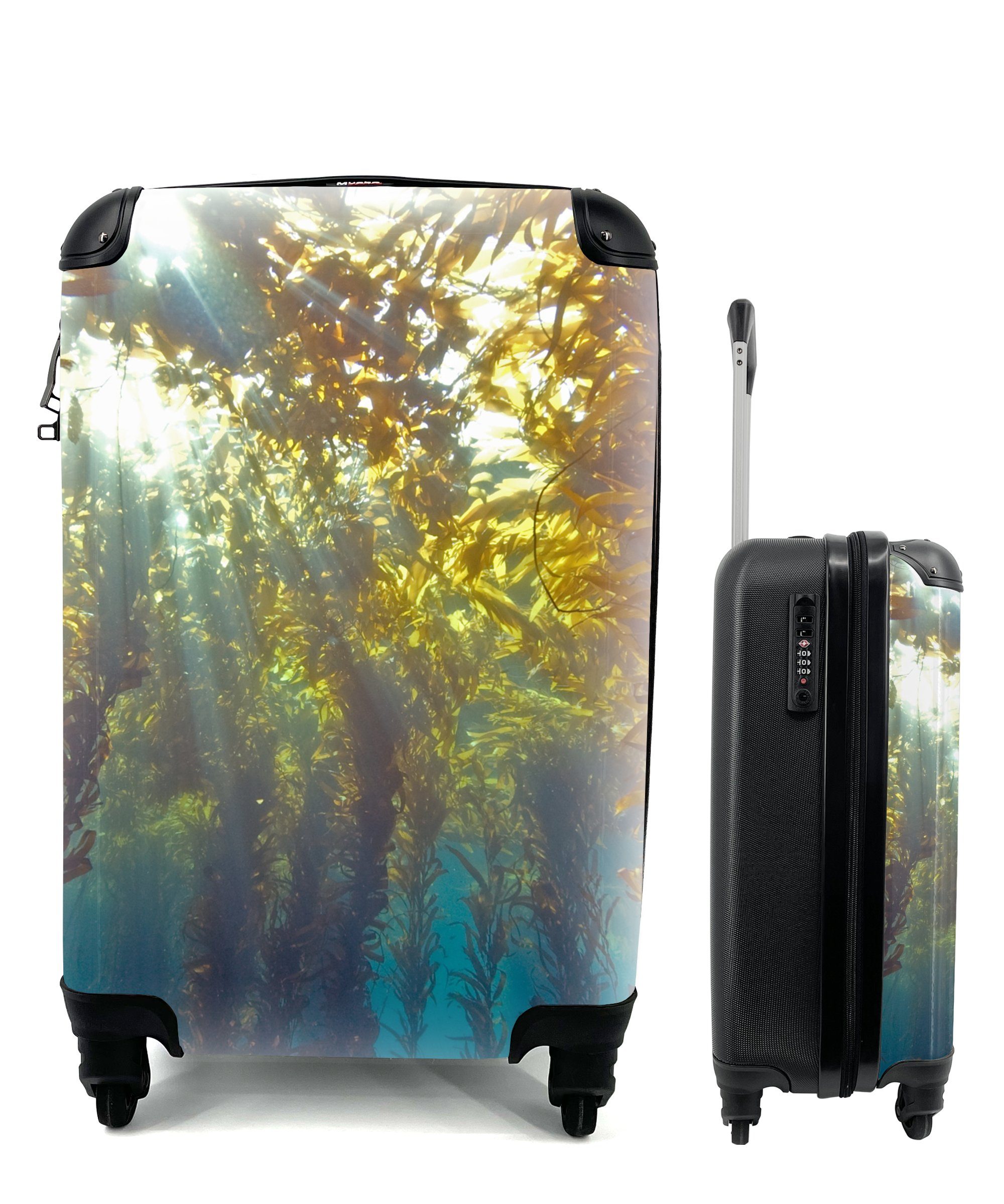 MuchoWow Handgepäckkoffer Sonnenlicht und Pflanzen unter Wasser, 4 Rollen, Reisetasche mit rollen, Handgepäck für Ferien, Trolley, Reisekoffer
