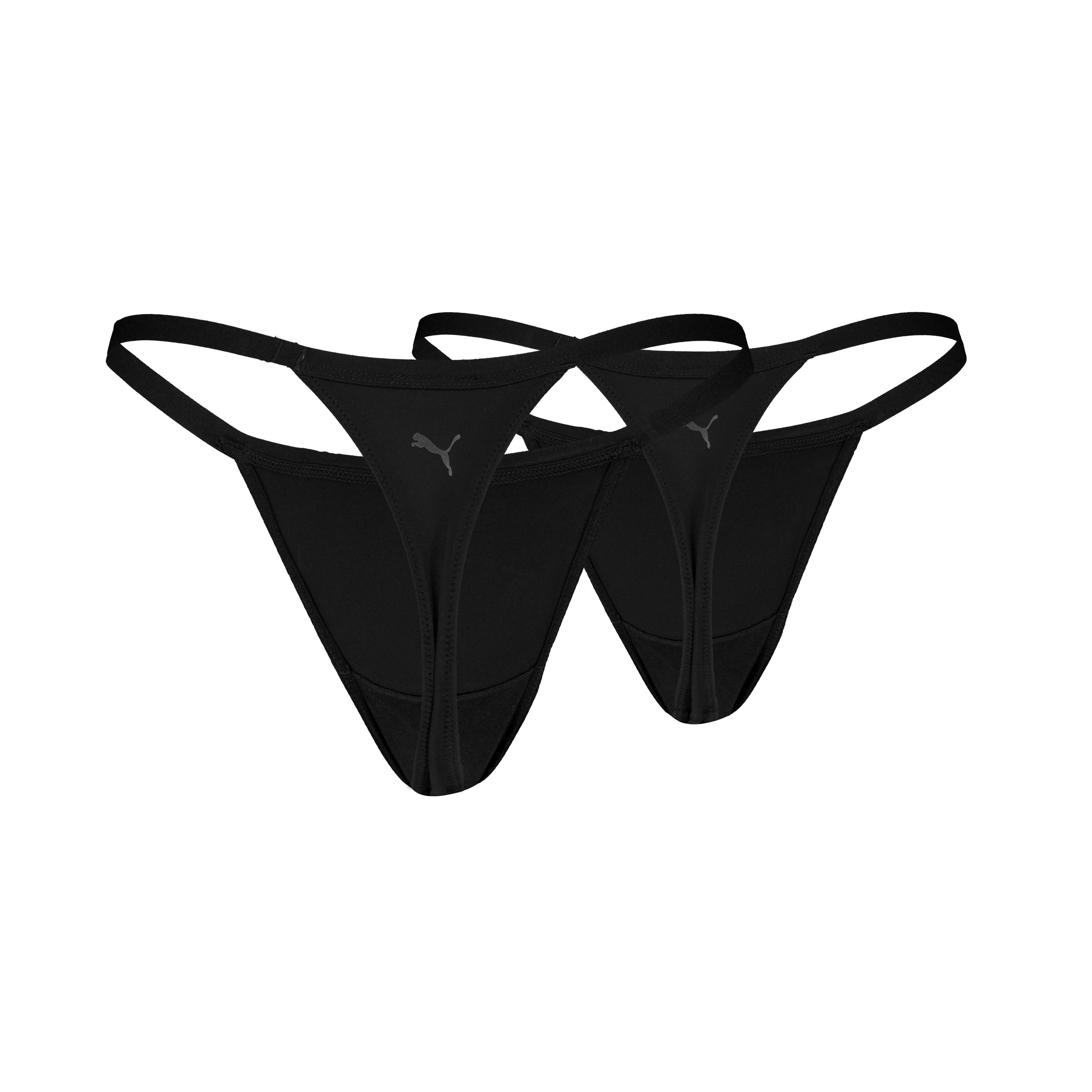 PUMA String PUMA WOMEN MICROFIBER TANGA STRINGS 2P (2er Pack) mit elastischem Bund, Logodruck hinten, Mid-Rise Design