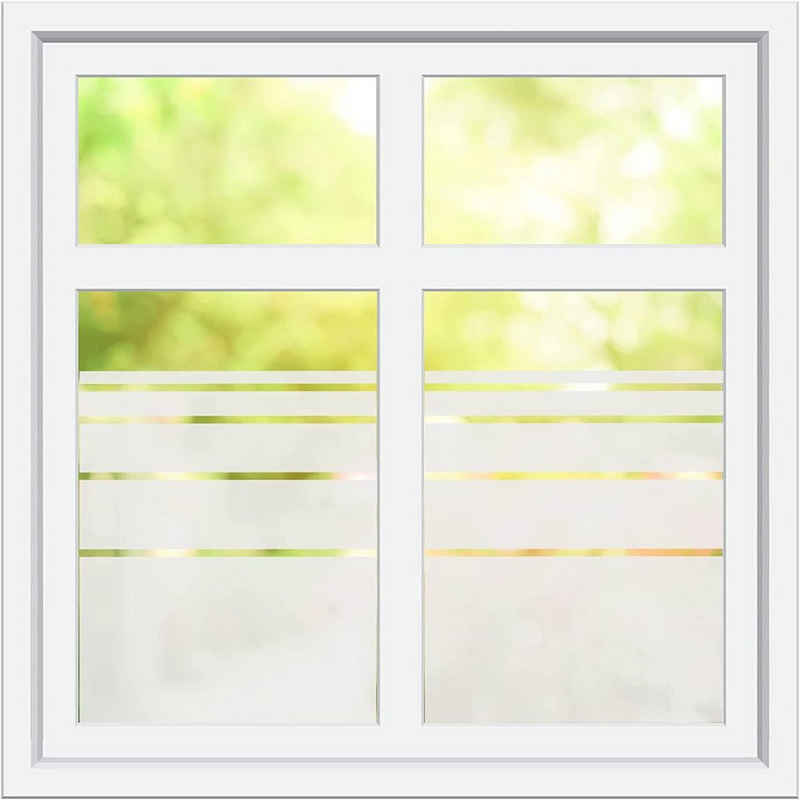 INDIGOS UG Fensterbild Dynamische Streifen G96 - Höhe 50 cm Glasdekorfolie silber satiniert