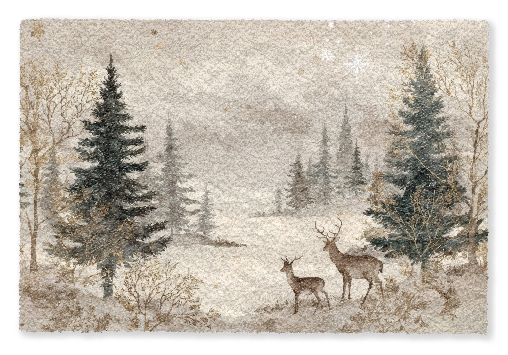 MuchoWow Fußmatte Wald - Hirsche - Winter - Schnee, Rechteckig, innen Schmu günstig online kaufen
