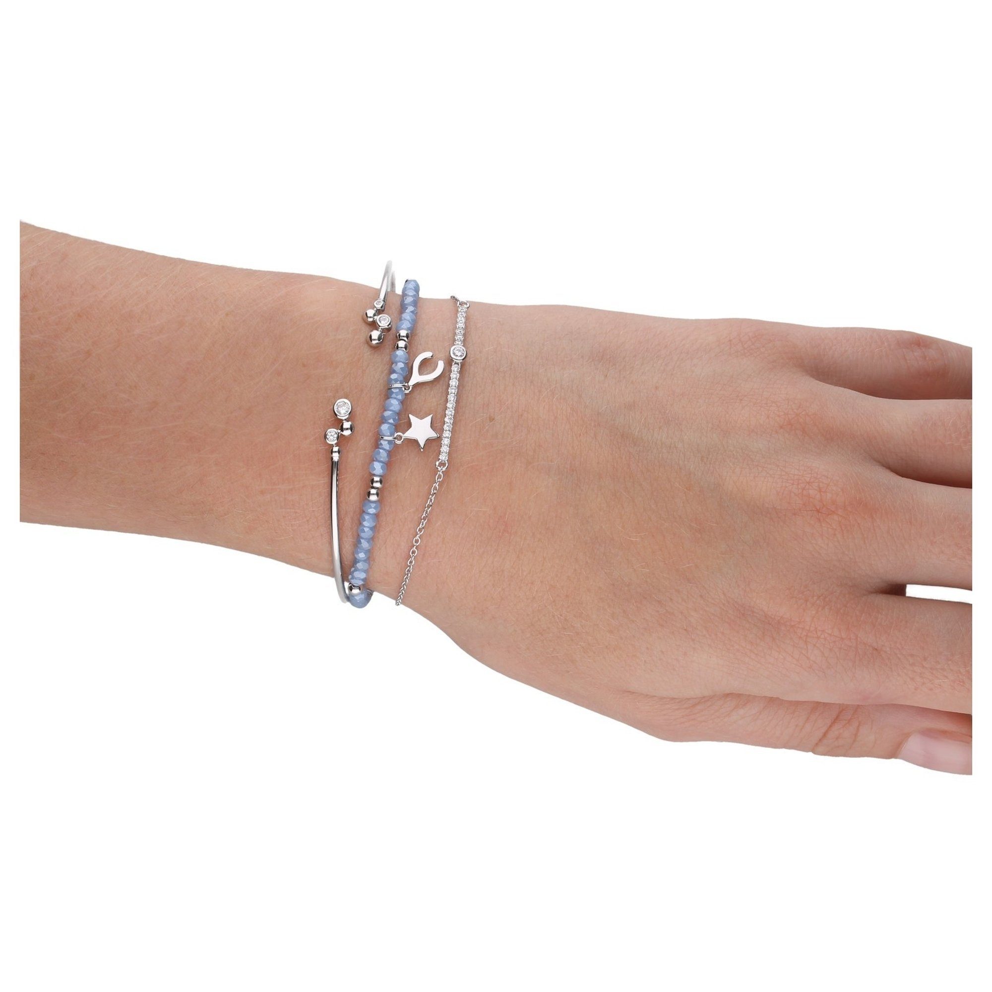 Smart Jewel Zirkonia, Armband & Zirkonia Steine 925, und Silber ca. Armbänder weiße 3-teilig, Kristallsteine 3mm) Kristallsteine hellblau Set (ø