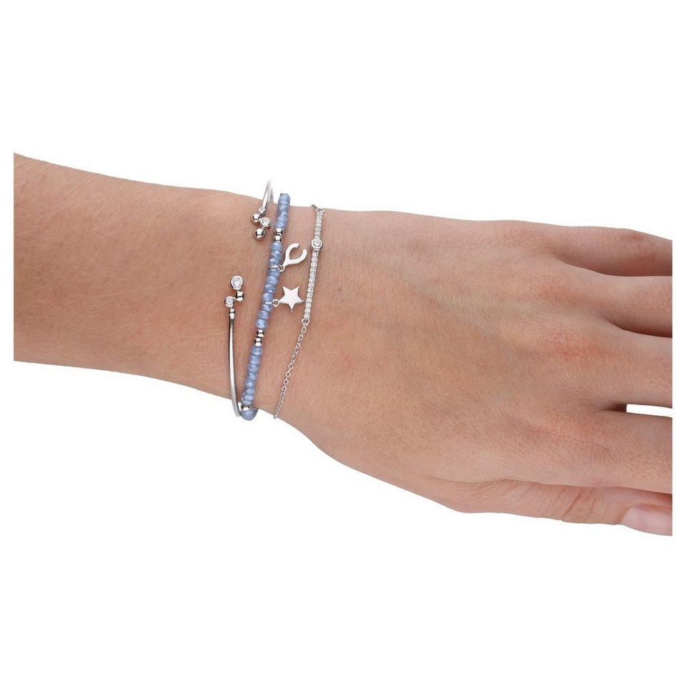 [Nur Sonderverkauf verfügbar] Smart Jewel Armband Set Armbänder & Kristallsteine Zirkonia, weiße Zirkonia Steine (ø hellblau 925, 3mm) und ca. Silber Kristallsteine 3-teilig