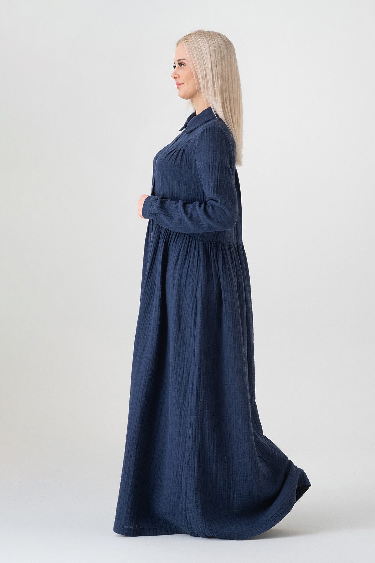 WENOR Sommerkleid Musselin Maxikleid 100% Baumwolle, mit Knopfleiste, 145 cm Modest hoher Tragekomfort, blickdicht, figurumspielend – Bild 4 von 5