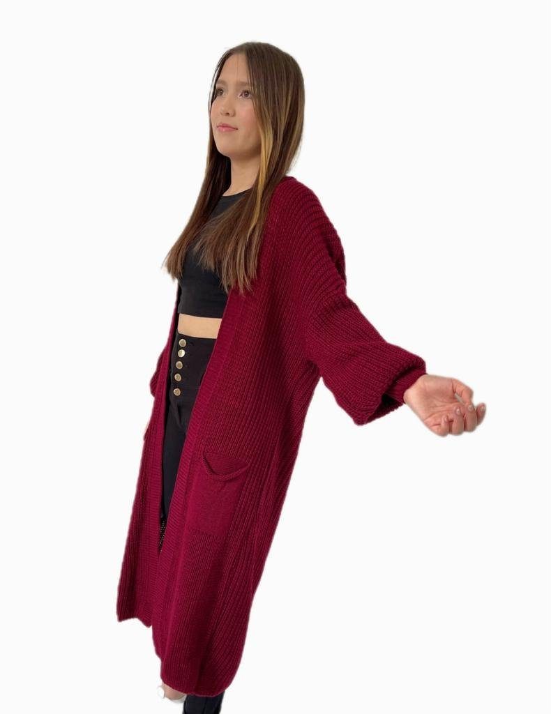 HELLO MISS Longstrickjacke Modisch Maxi Strickjacke mit aufgesetzten Taschen, Cardigan Lang Grober Strick, Bequeme Passform, Vielseitig kombinierbar