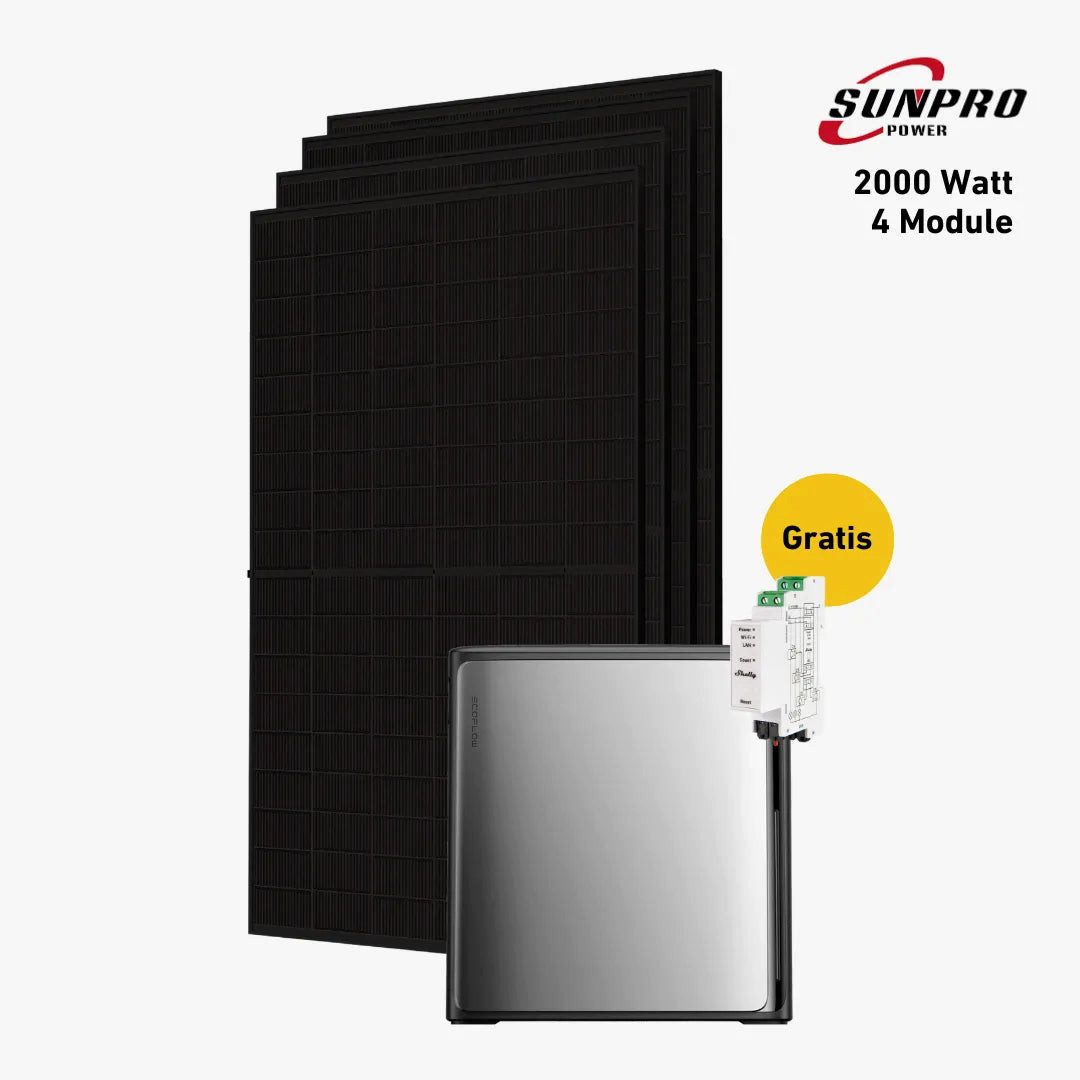 Balkonstrom Balkonkraftwerk 2000W + Speicher, EcoFlow STREAM Ultra X, Komplettset, Bifazial, 1000 W, Monokristallin, (EcoFlow STREAM Ultra X Stromspeicher), Made in Germany Kabel