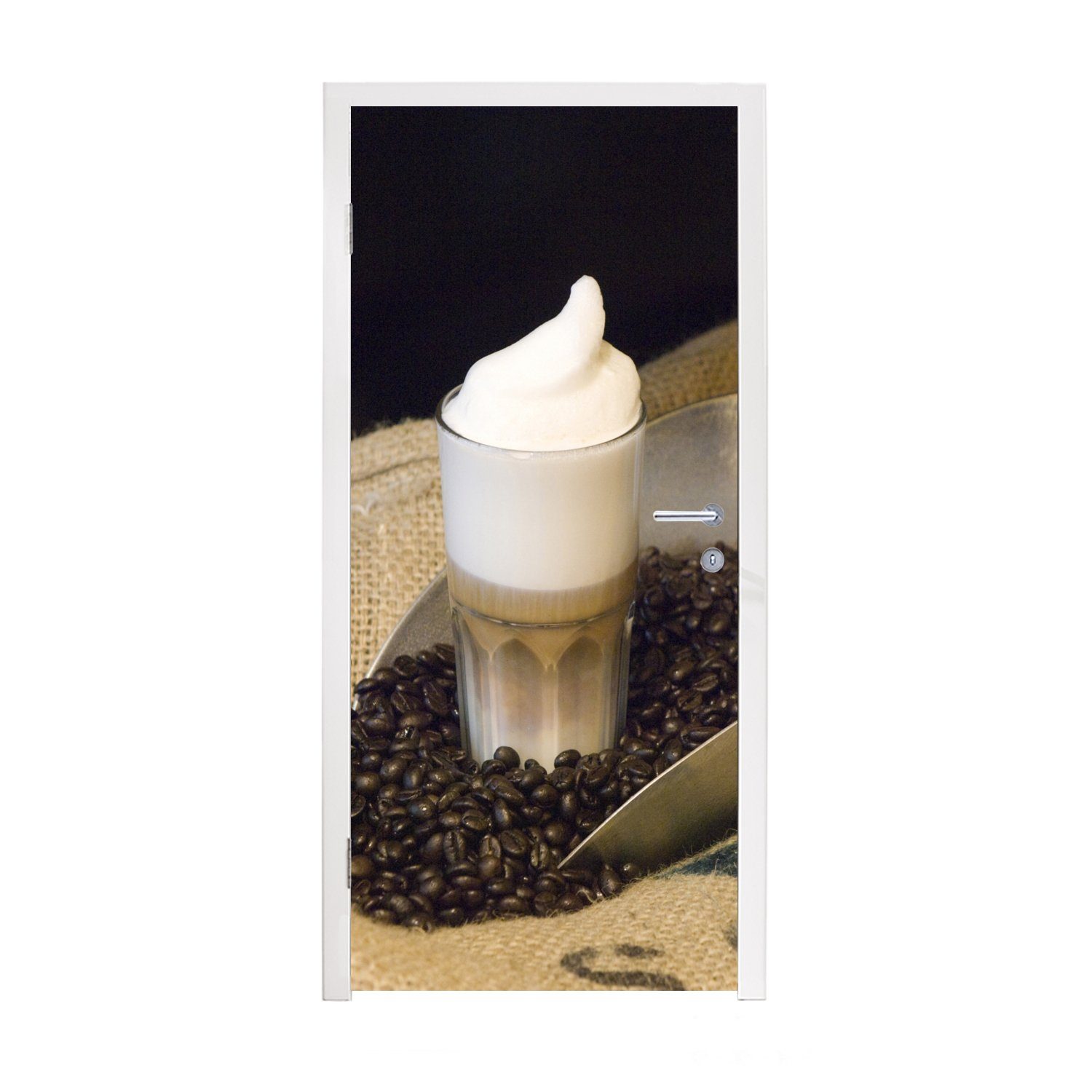 Tür, St), Latte Türaufkleber, Türtapete mit cm Matt, für (1 75x205 MuchoWow Bohnenkaffee, bedruckt, macchiato Fototapete