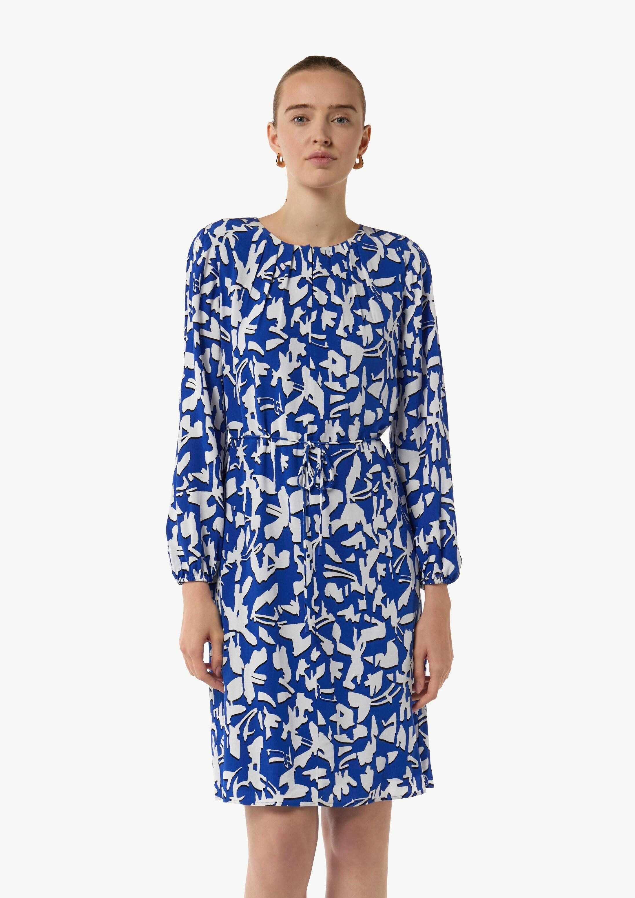 comma Minikleid Kleid Gemustertes Midi-Kleid mit Faltenausschnitt
