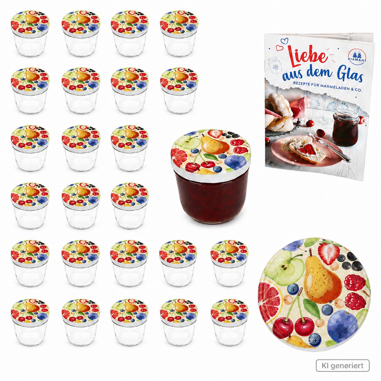MamboCat Einmachglas 25er Set Sturzglas 230ml To 82 Comic Obst Deckel Rezeptheft Marmelade, Glas