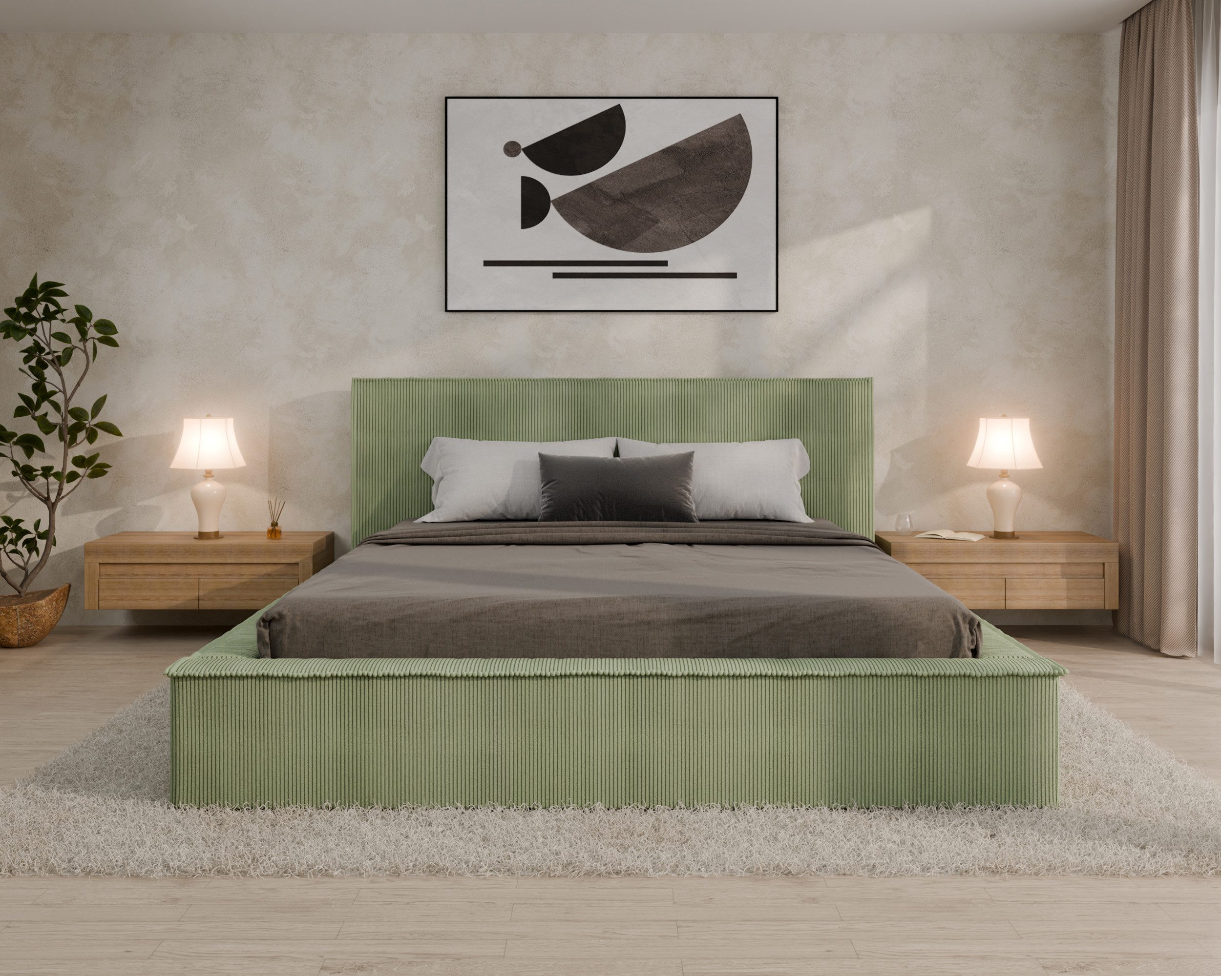 Homesy Polsterbett Polsterbett SANA – modernes Bett mit Bettkasten, optional mit Matratze