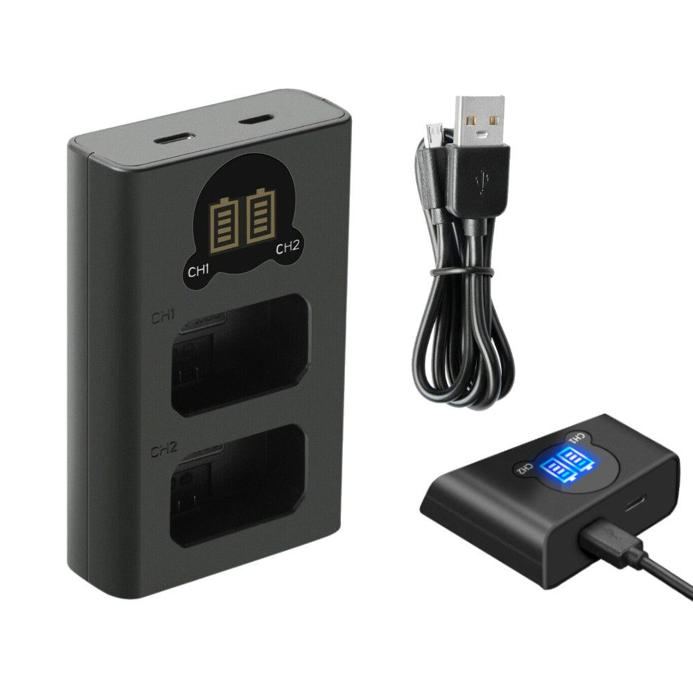 Trade-Shop Dual Lader passend für Sony NEX-5DB NEX-5H NEX-5HB NEX-5K NEX-5N Kamera-Ladegerät (mit Micro-USB und USB-C Anschluss)
