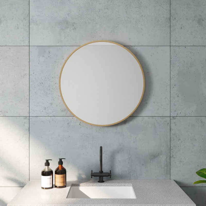 AQUALAVOS Badspiegel Rund Spiegel 60cm Schminkspiegel Dekorative Wandspiegel für Badezimmer