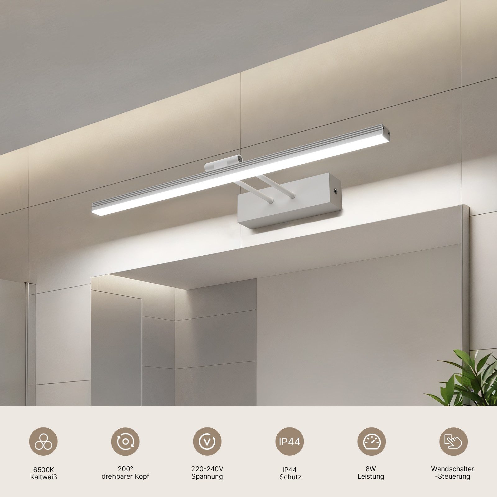 EMKE LED Spiegelleuchte Wandleuchte 40cm drehbar Badezimmer, LED fest integ günstig online kaufen