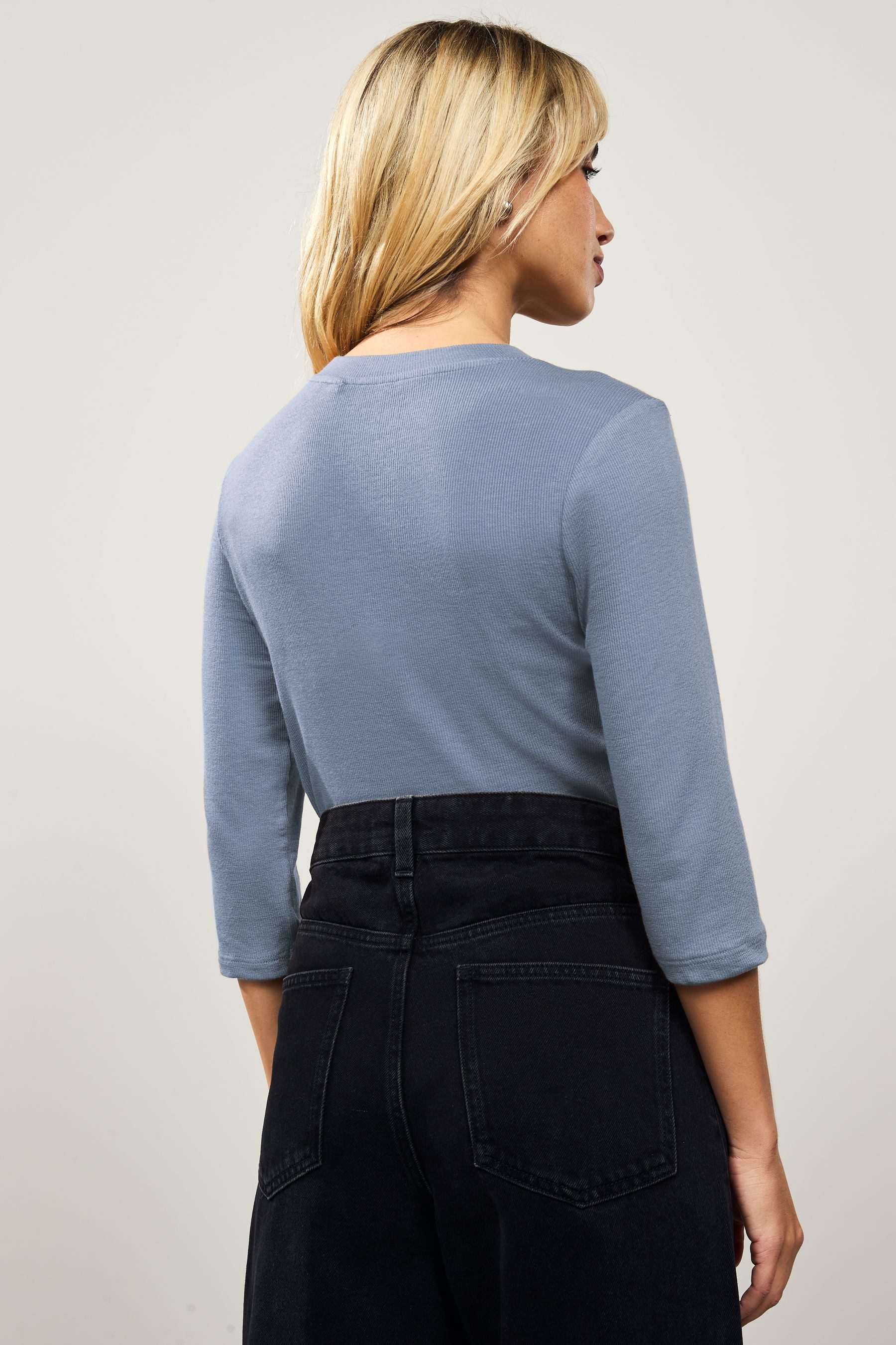 Next 3/4-Arm-Shirt Geripptes Rundhalstop mit ellbogenlangen günstig online kaufen