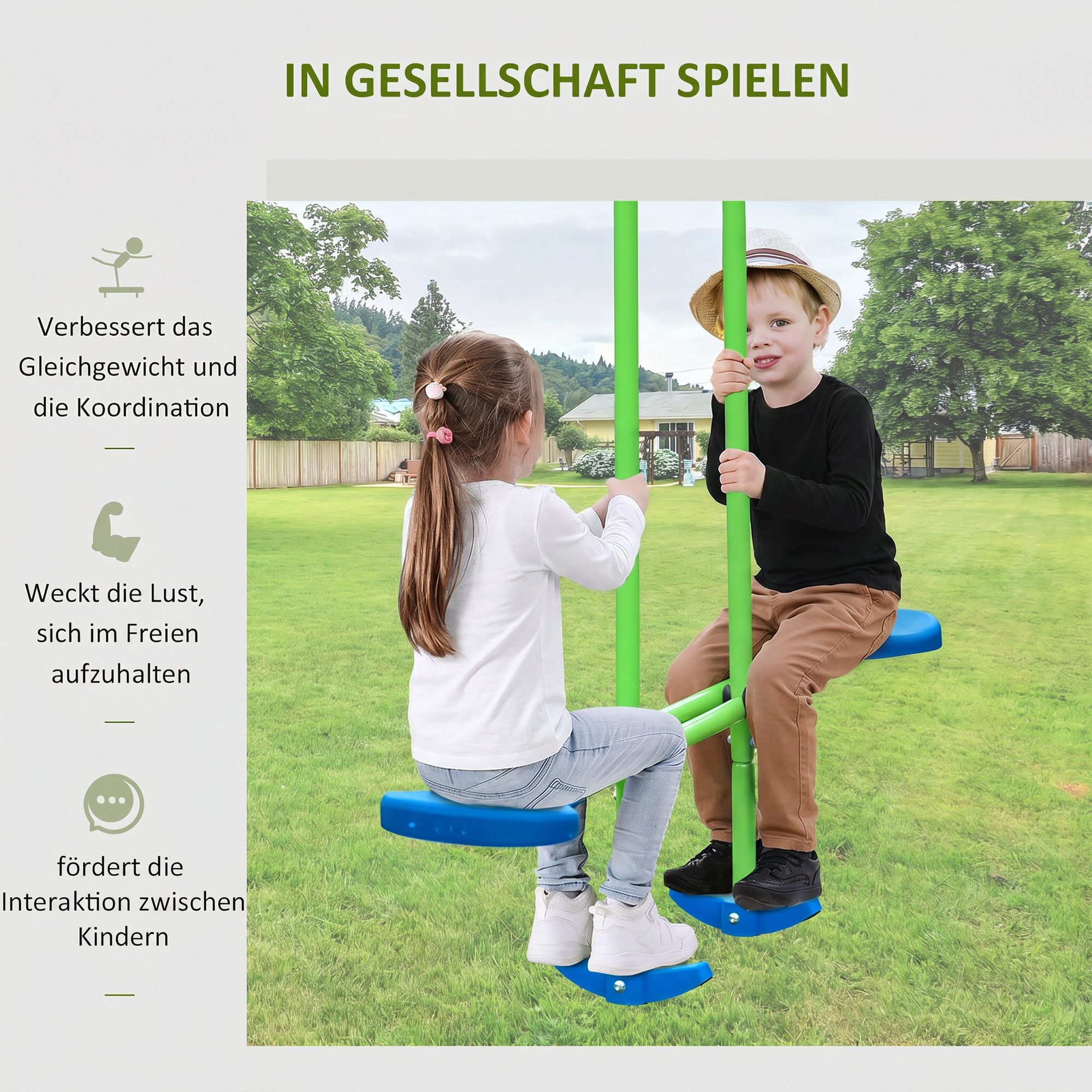 Outsunny Schaukelgestell Kinderschaukel mit Wippe, Outdoor, ab 3 Jahre, 280x140x178 cm, (Kinderschaukel, 4-tlg., Schaukelgerüst), mit Metallgestell, verstellbar – Bild 5 von 5