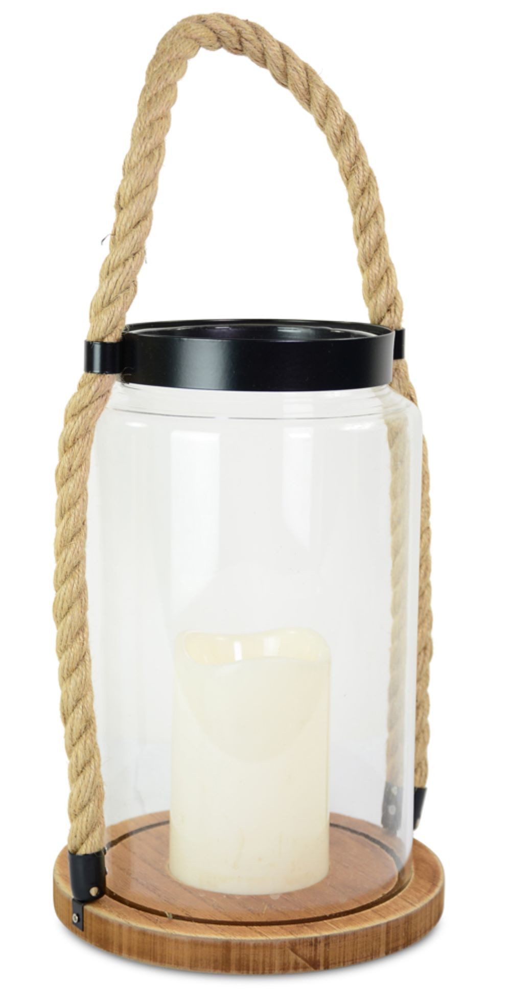 Dekoobjekt Riffelmacher LED Glaslaterne mit Kordel und Holzso