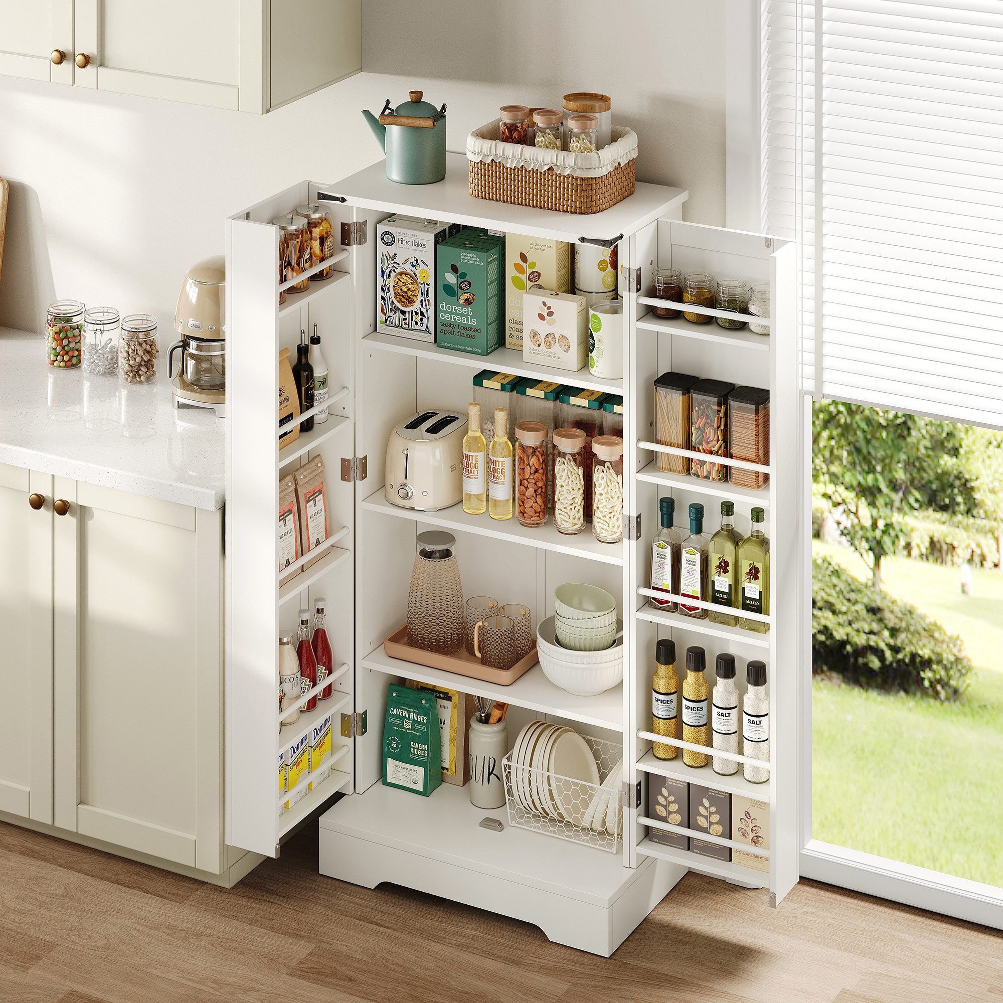 REDOM Sideboard Modernes Küchenschrank (mit LED-Beleuchtung – Freistehender Aufbewahrungsschrank mit 2 Flügeltüren & verstellbaren Regalen, 1 St)