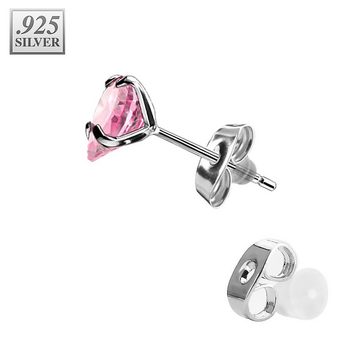 Taffstyle Paar Ohrstecker Ohrringe 925 Silber Herz Ohrstecker Zirkonia Herzform Stein Solitär (Pink), Geschenke für Frauen Freundin zum Geburtstag Weihnachten Valentinstag