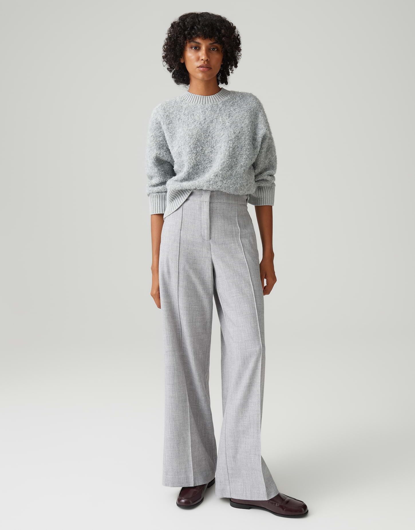 OPUS Stoffhose MAIGA COZY Wide Leg in Mélange Optik weiter, gerader Beinverlauf, natürlicher Griff, fließender Fall