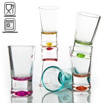 BigDean Schnapsglas 6 x Schnapsgläser 4cl farbige Shotgläser Spülmaschinenfest Stamperl, Glas