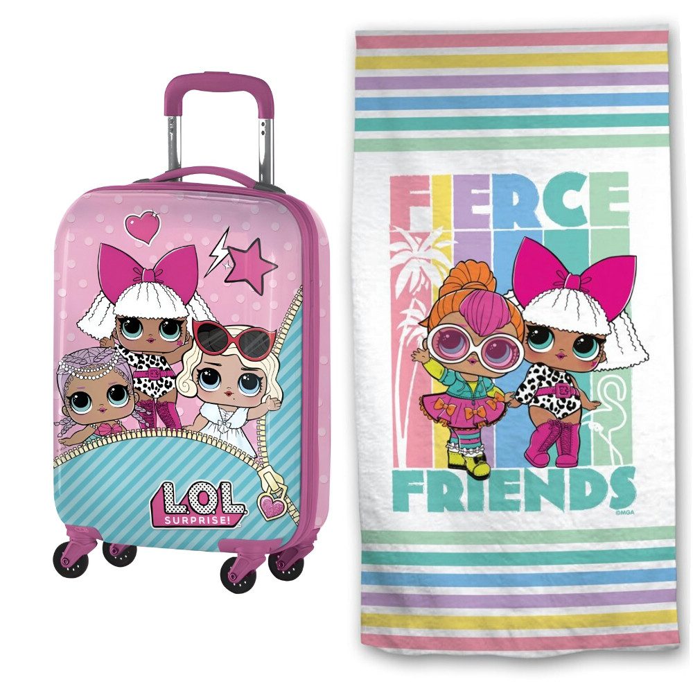 L.O.L. SURPRISE! Kinderkoffer LOL Surprise Mädchen Kinder Reise Set Koffer Strandtuch, 4 Rollen