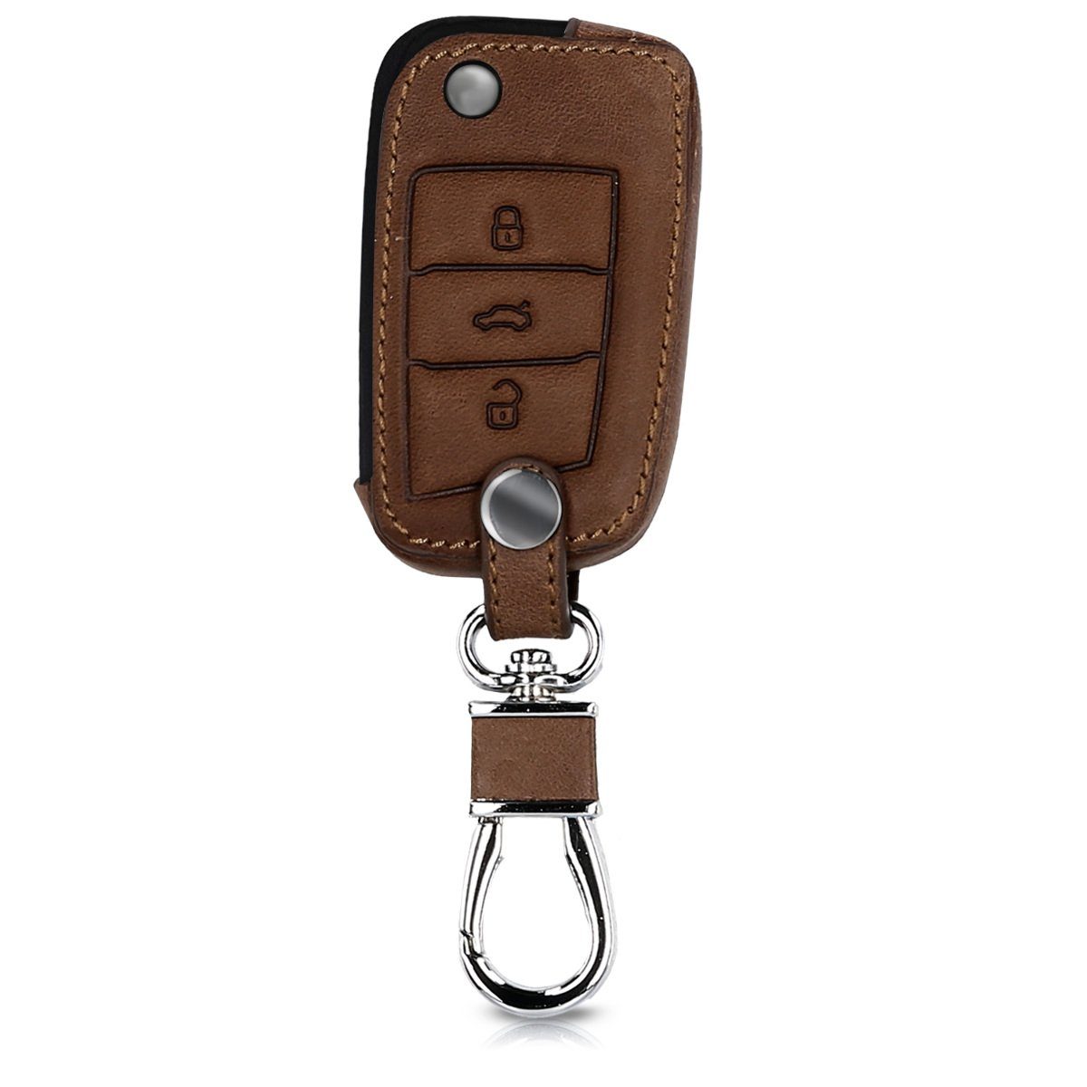 kwmobile Schlüsseltasche Autoschlüssel Kunstleder Hülle Schlüsselhülle Golf MK7, für Schlüssel Cover Case VW Dunkelbraun 7