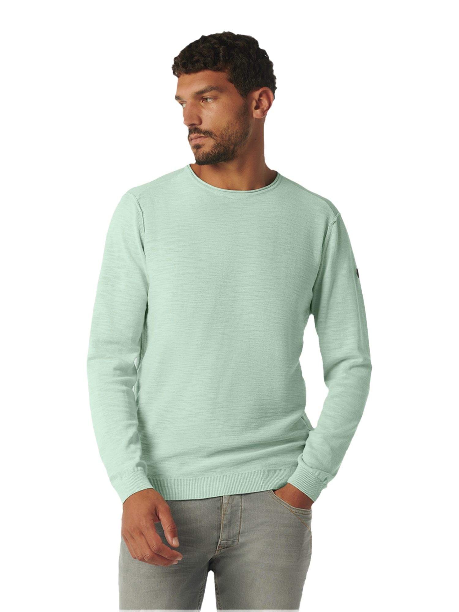 NO EXCESS Strickpullover grün,Casual,Baumwolle,Meliert,Rundhals,Lang,Regular Fit
