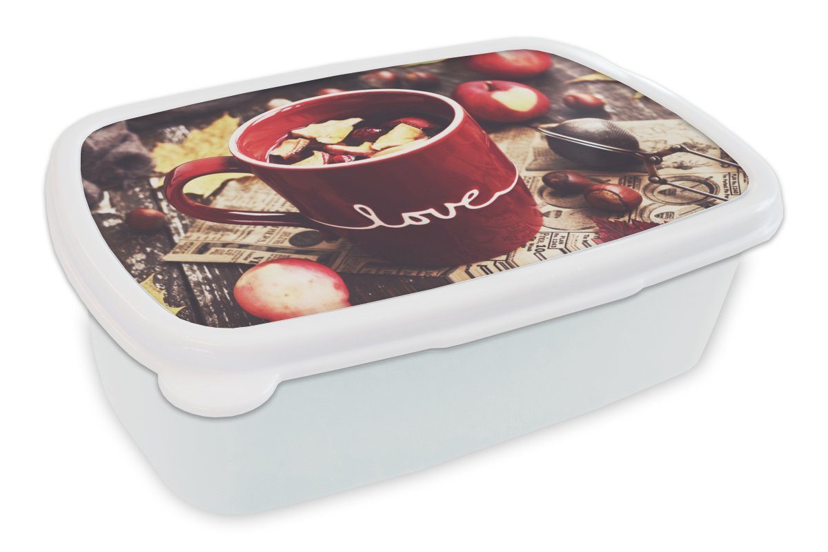 MuchoWow Lunchbox Tee - Apfel - Preiselbeere, Kunststoff, (2-tlg), Brotbox für Kinder und Erwachsene, Brotdose, für Jungs und Mädchen weiß
