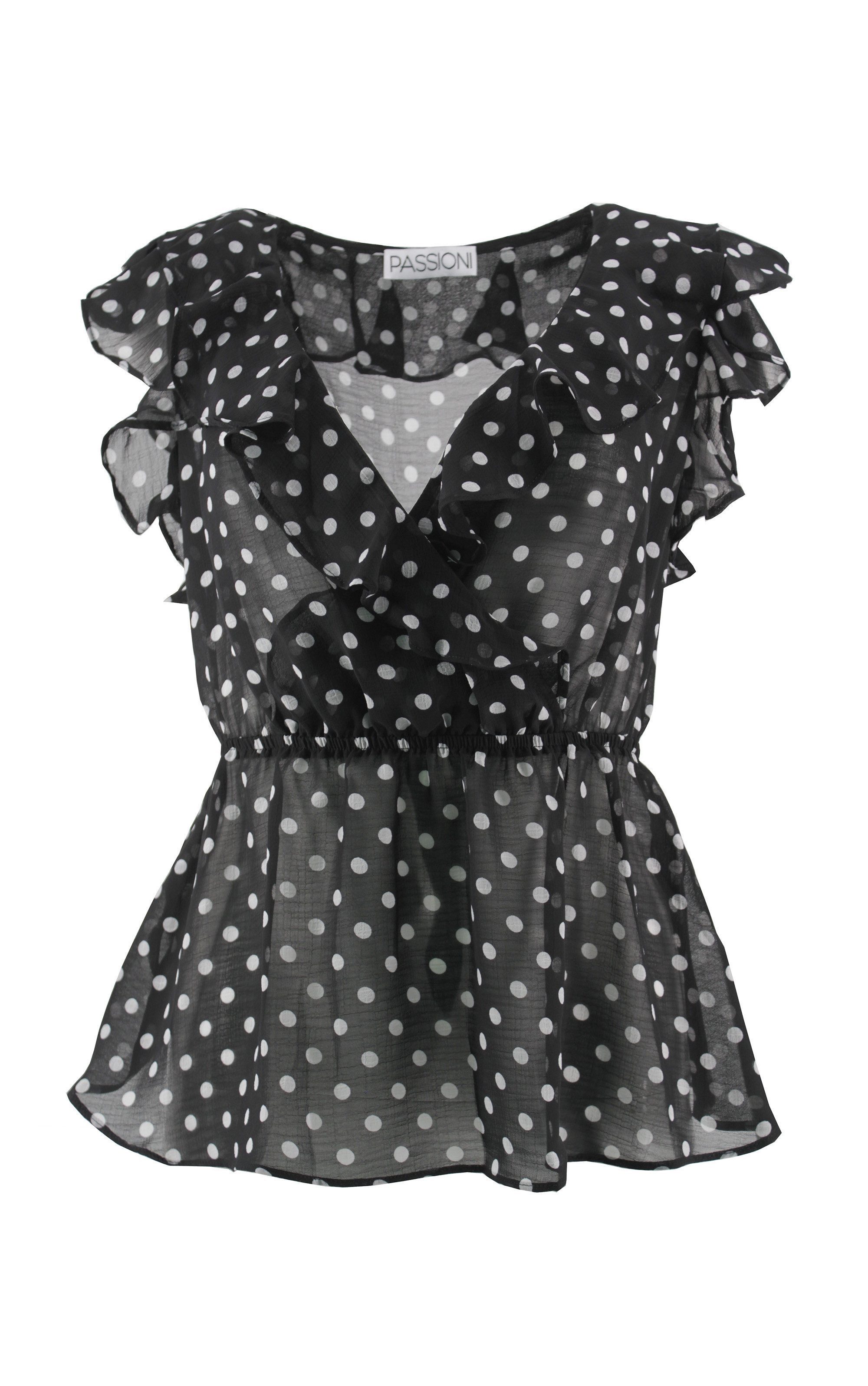 Passioni Rüschentop Chiffon-Top mit Punkten