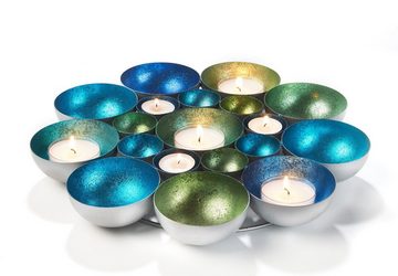 Kobolo Kerzenhalter Kerzenteller BUBBLE für Teelichter blau grün D40cm (Metall)