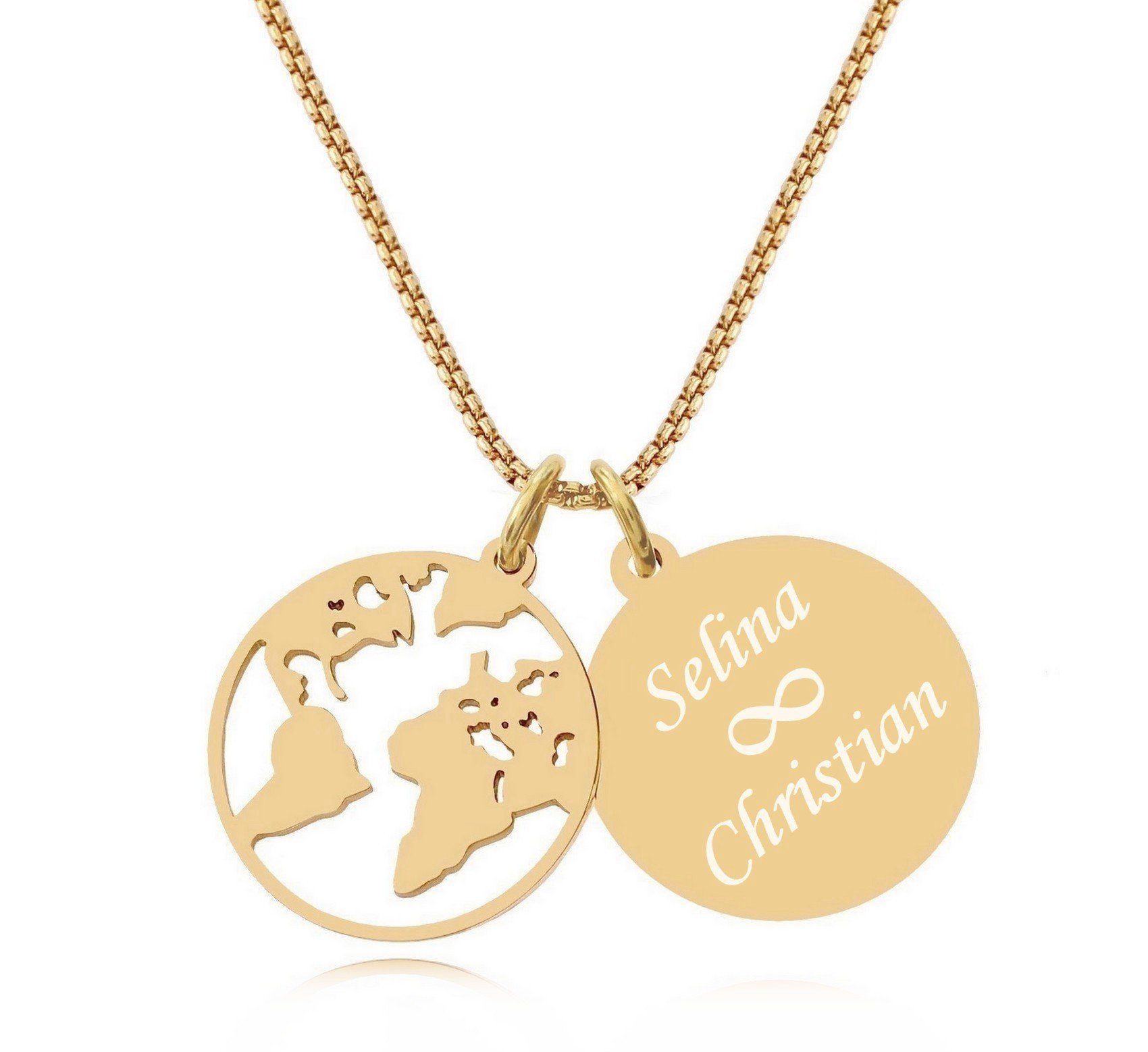 (Welt Personalisierte Namen, Anhänger, Timando mit Gravur gold mit Geschenk) Kette Kette, Kette Frauen, Weltkugel