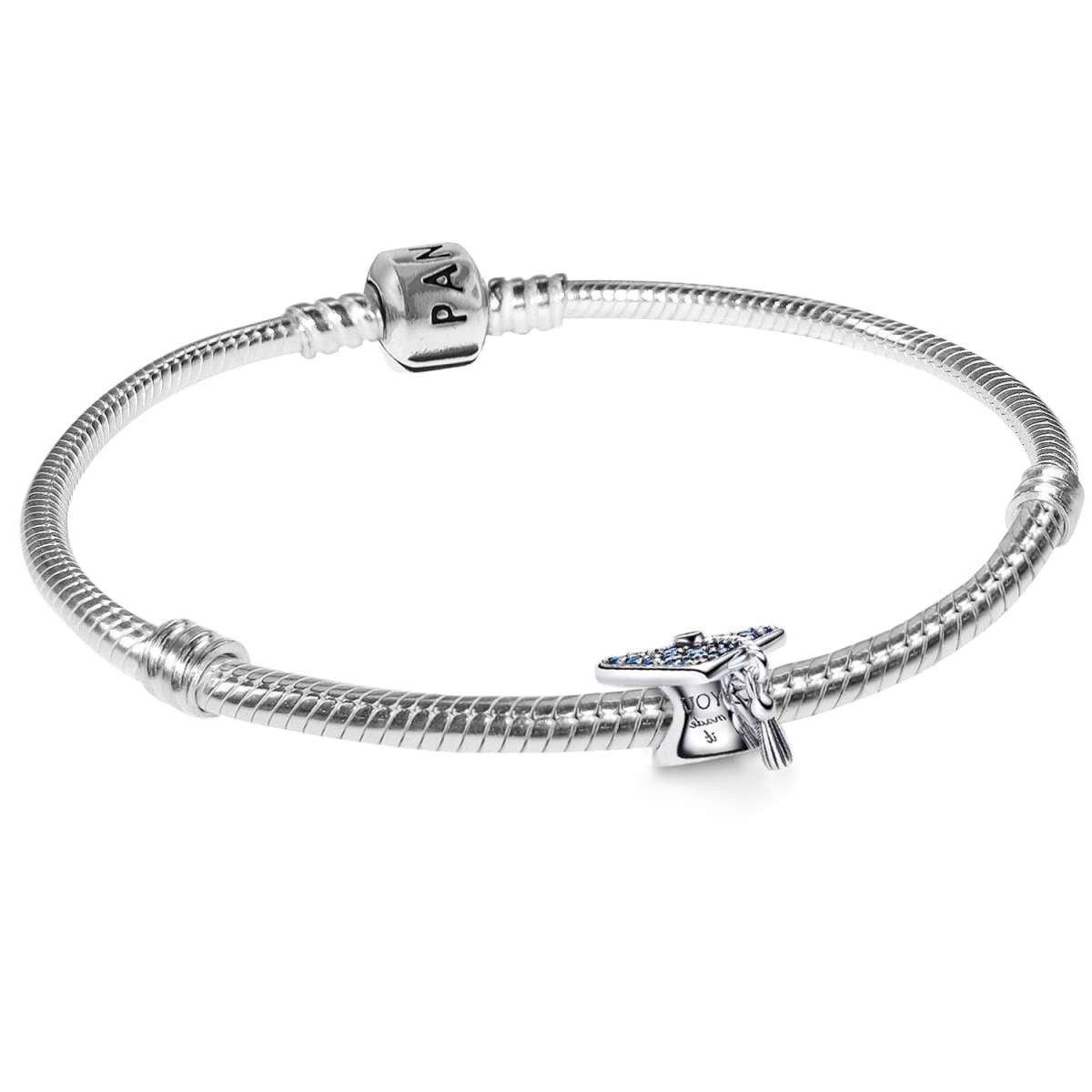 Pandora Silberarmband 21757, Damenarmband Starterset Silber Funkelnder Blauer Absolventen-Hut