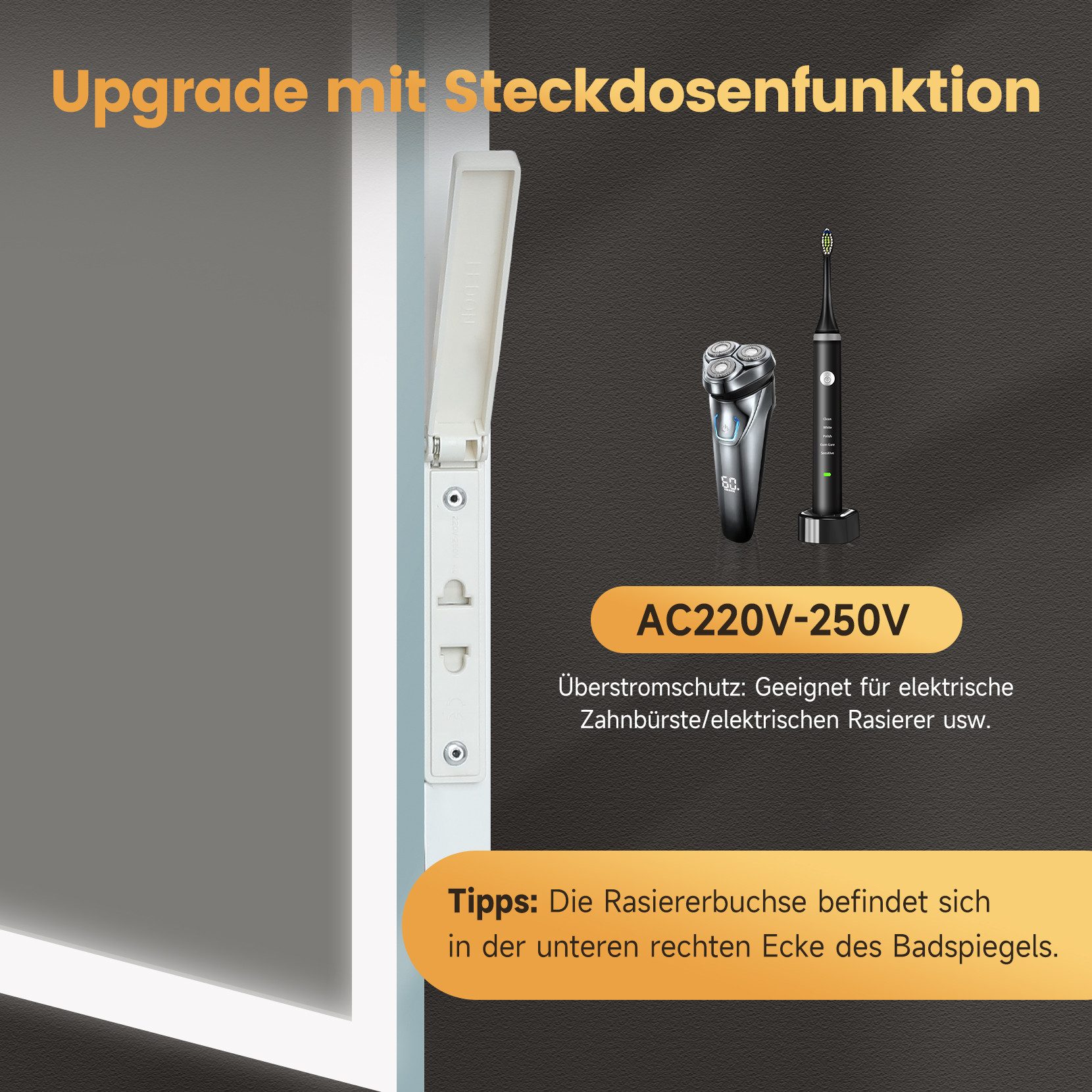 Dripex Badspiegel LED Badezimmerspiegel Spiegel Wandspiegel 3 Lichtfarbe 60x100cm