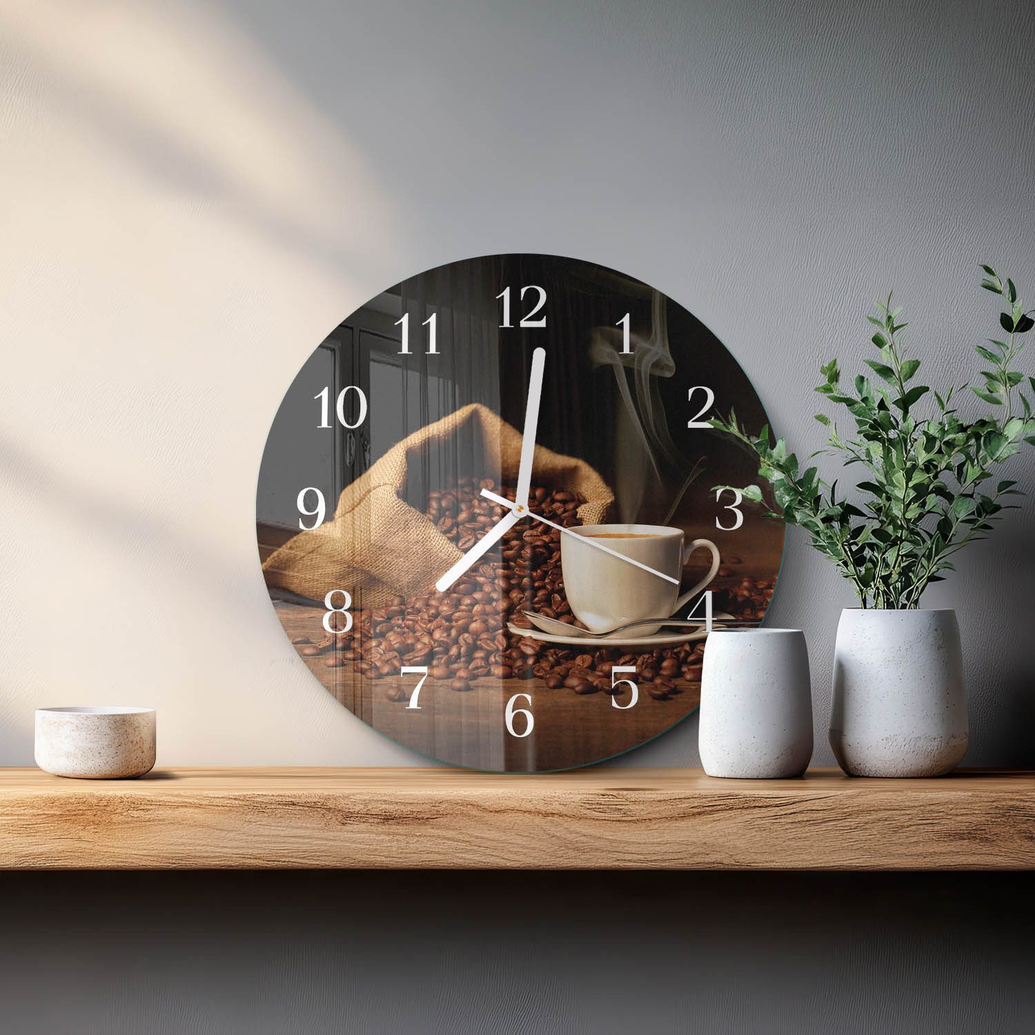 Tulup Wanduhr Wanduhr Dekorative Glasuhr für modernes Zuhause aus Hartglas (Kaffeebohnen, Braun)